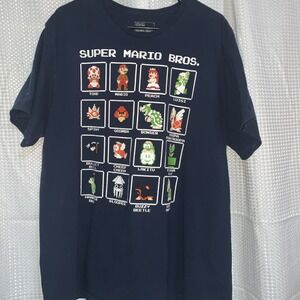 SUPER MARIO‎ BROS Shirt Mens 2X Blue Crew Neck Graphic Tee 100% Cotton S/S